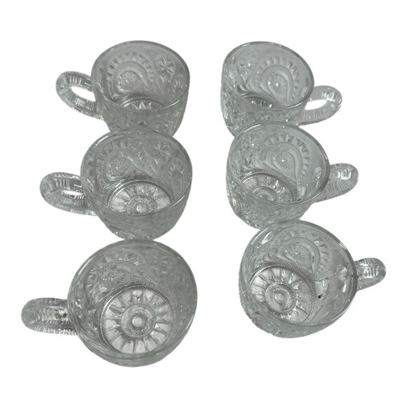 EAPG L.E. Smith Pinwheel Stars Punch Cups Set of 6 Clear Vintage Glass Excellent - Picture 3 of 7